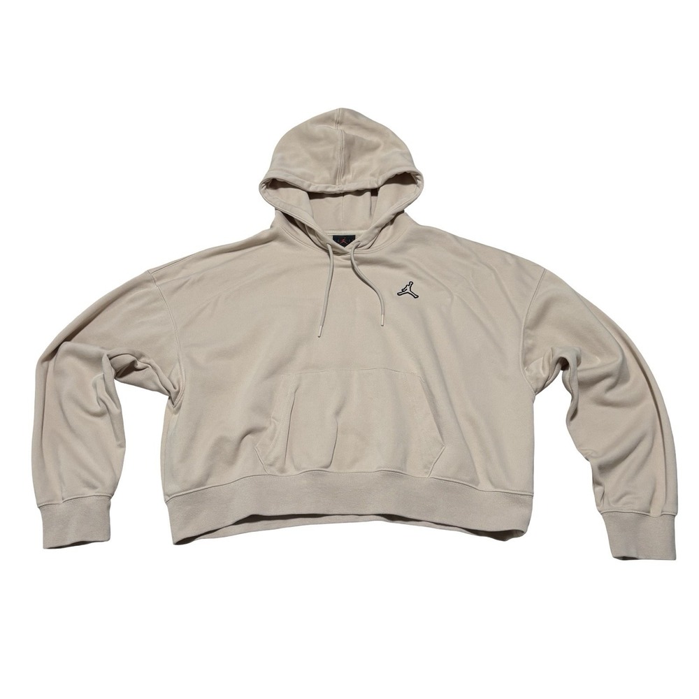 Air Jordan Women's Cropped Pullover Drawstring Hoodie Beige Size Large 16x21.5